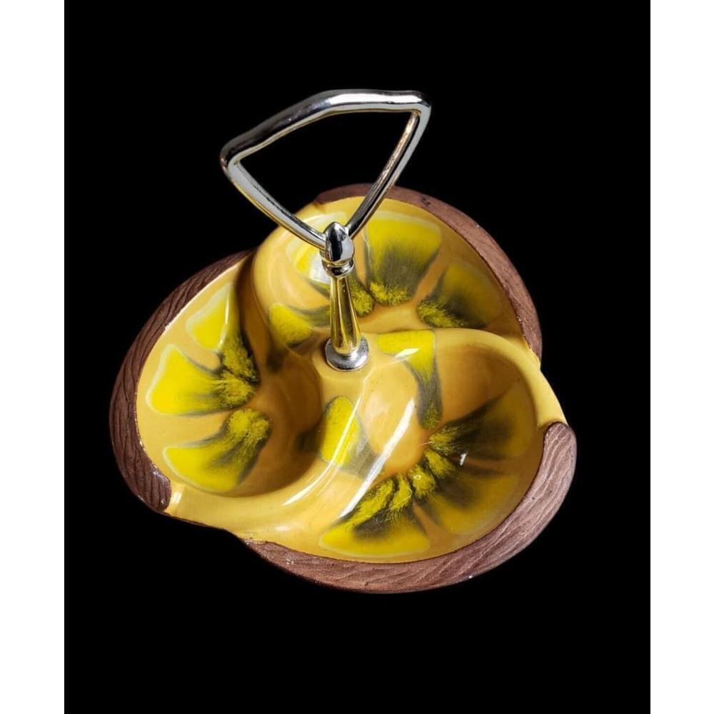 Vintage SequoiaWare USA618 Glaze green yellow Pottery Nut Candy Dish